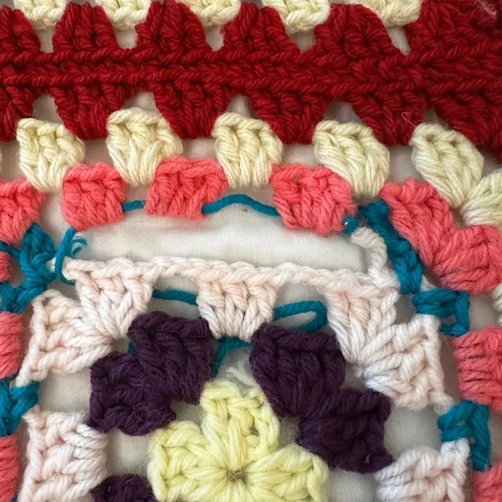 Vintage Crochet Granny Square Blanket 64X78 Afghan Cottagecore Boho Roseanne